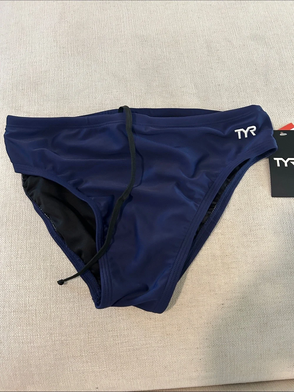 TYR Men's TYReco Solid Racer Brief Swimsuit, Navy, Size 34, NWT